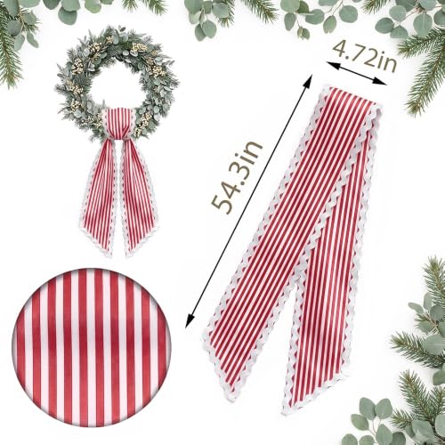 Christmas Wreath Sash Red White Striped Front Door Decoration - Variation D