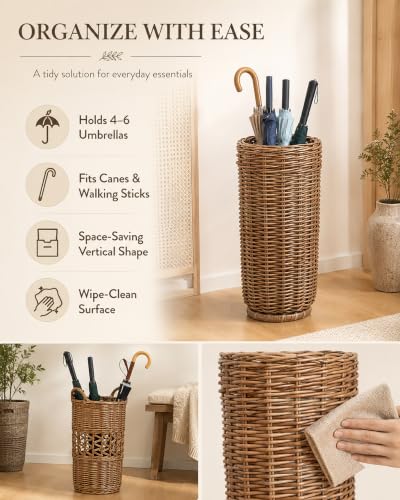 Natural Rattan Umbrella Stand Storage - Rustic Design for Flowers & Canes - Variation A