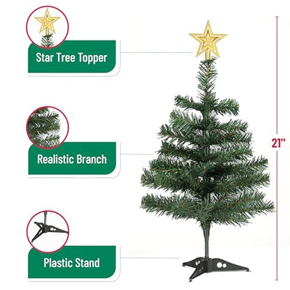 Mini Christmas Tree with 35 LED Lights - 21 Inches, Pack of 2, Variation 1ft 9in