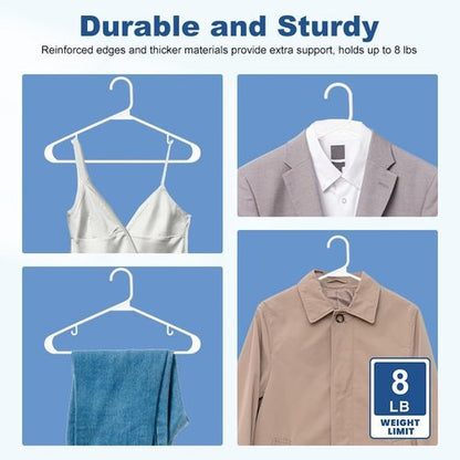HOUSE DAY White Plastic Hangers - Durable 50 Pack with Built-in Hooks | Space-Saving Clothes Organizer