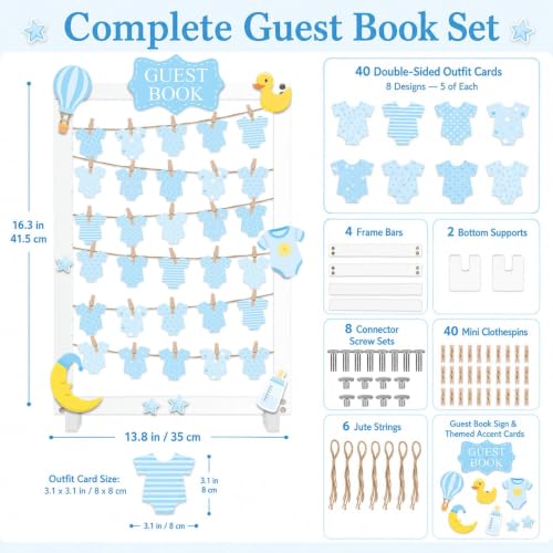 Baby Shower Guest Book Alternative Blue Gender Reveal Wooden Frame Keepsake - Blue