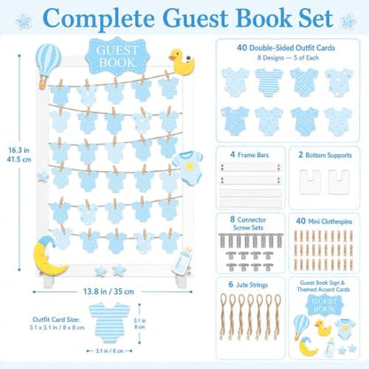 Baby Shower Guest Book Alternative Blue Gender Reveal Wooden Frame Keepsake - Blue