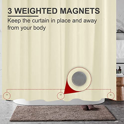 AmazerBath Shower Curtain Liner, 72x78 Beige, Cute Plastic PEVA Cream, Lightweight Waterproof With Magnets and 12 Grommet Holes for Bathroom