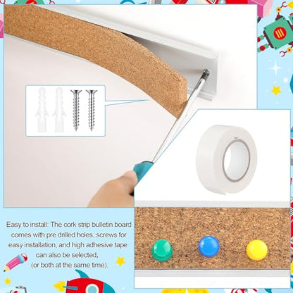 60 Inch Cork Bulletin Board Strips Aluminum Frame Set of 10 - Office & Home Use