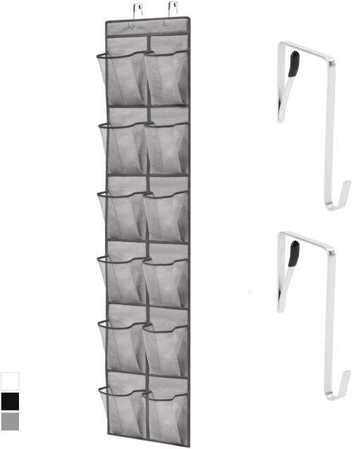 GORILLA GRIP Over The Door Shoe Organizer - 12 Large Breathable Mesh Pockets | Space-Saving Hanging Storage, Grey 64H x 9.5W