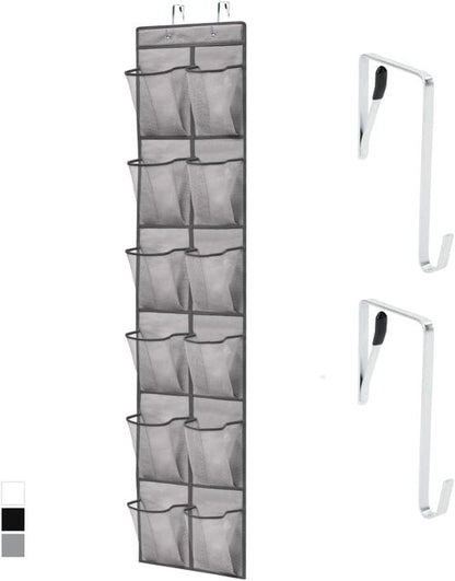 GORILLA GRIP Over The Door Shoe Organizer - 12 Large Breathable Mesh Pockets | Space-Saving Hanging Storage, Grey 64H x 9.5W