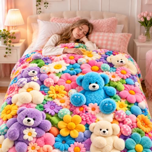 Teddy Pastel Floral Print Blanket - 40x60in Plush Throw with 3D Design