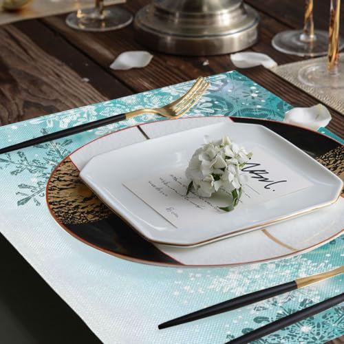 Christmas Burlap Placemats Set of 6 Snowflake Holiday Table Mats for Dining