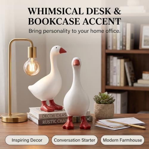 Mini Desk Goose Statue Set - Red 7 Inch Office Decor - 2 Pack