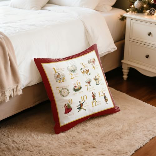 Multicolor 18x18 Inch Farmhouse Christmas Pillow Cover - 12 Days of Holiday Decor