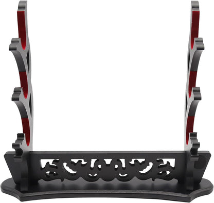 Saihisday Sword Stand - Three-Tier Katana Holder with Padded Support for Japanese Samurai Swords | Black Lacquer Finish