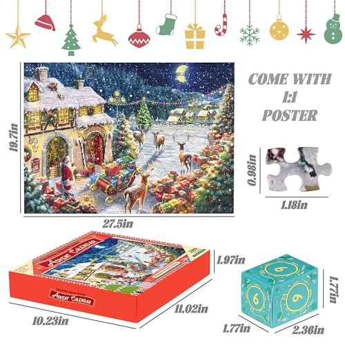 Advent Calendar 2025 Christmas Jigsaw Puzzles - Christmas Workshop 1008 Pieces Advent Puzzles for Kids and Adults, 24 Boxes Christmas Countdown Calendar Christmas Puzzle Gift