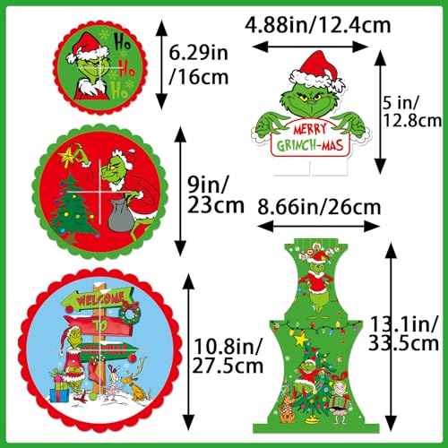 Grinee 3-Tier Cupcake Stand with 12pcs Toppers - Christmas Cupcake Holder & Decorations for Parties