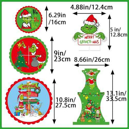 Grinee 3-Tier Cupcake Stand with 12pcs Toppers - Christmas Cupcake Holder & Decorations for Parties