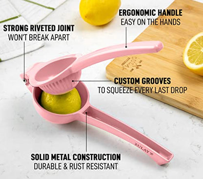 Zulay Premium Quality Metal Lemon Squeezer, Citrus Juicer, Manual Press for Extracting the Most Juice Possible - Pink