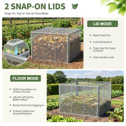 Large Metal Compost Bin 166 Gallon Outdoor with Lid and Ventilation