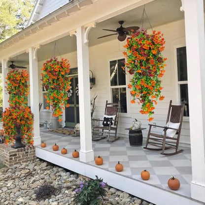 Artificial Fall Flowers - 4 Pcs Hanging Silk Bouquets for Outdoor Decor