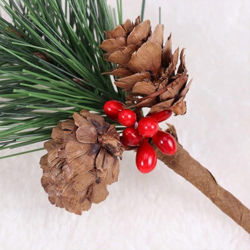 Artificial Christmas Pine Branches with Red Berries and Green Leaves - 4PCS Holiday Decor