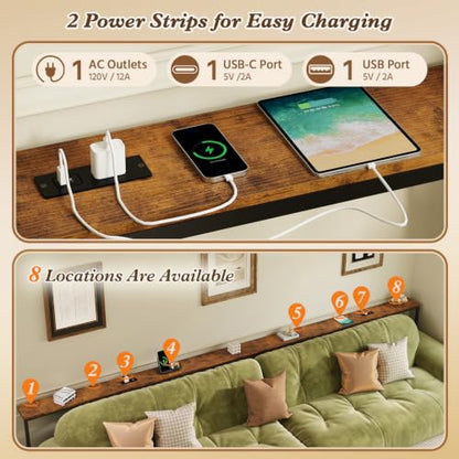 126-Inch Adjustable Sofa Console Table with Power Outlets for Living Room