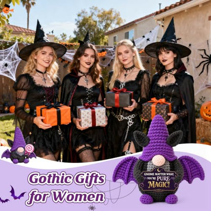 Witchy Gift for Women Halloween Boo Basket Stuffers Crochet Bat Gnome - Dark Aesthetic Decor