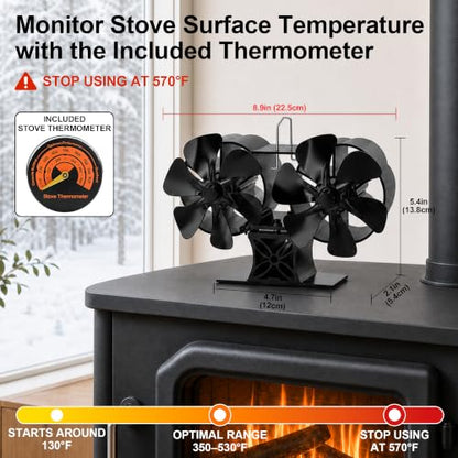 Wood Stove Fan with 12 Blades Dual Motor Heat Powered Fireplace Fan