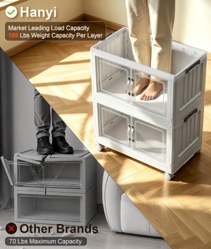 White 54 QT 5-Tier Stackable Storage Bins with Lids and Wheels - Hanyi