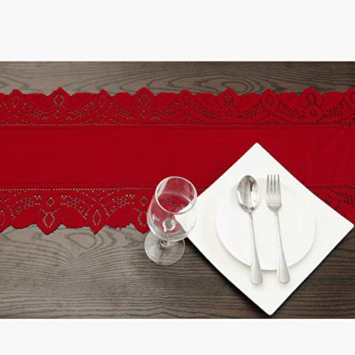 Red Lace Table Runner for Christmas Party and Holiday Decor - 13x70 Inches - Variation #1 Red
