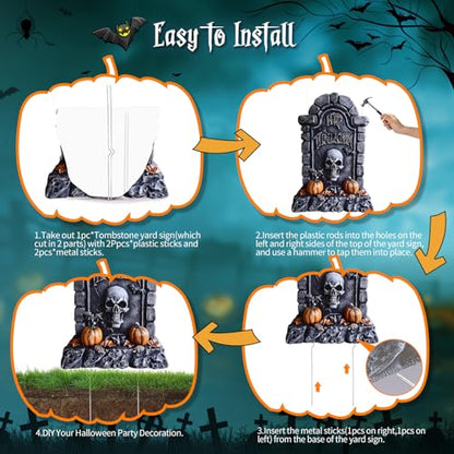 Halloween Graveyard Tombstone Decor Set - 25 Inch Weatherproof Yard Signs, 5 Pieces