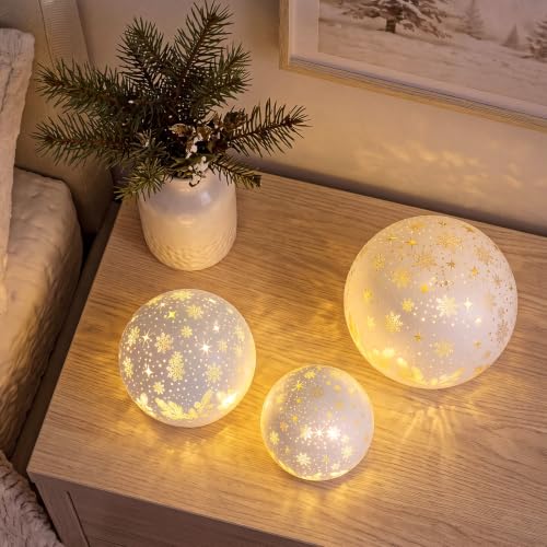 Christmas Snow Globe Table Lights Set - Battery Operated Holiday Decor