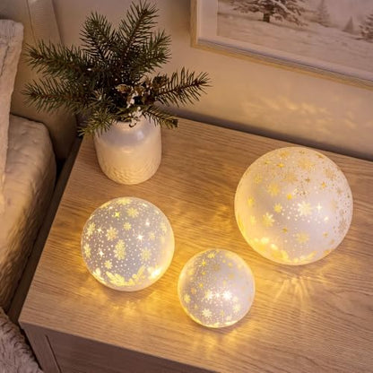 Christmas Snow Globe Table Lights Set - Battery Operated Holiday Decor