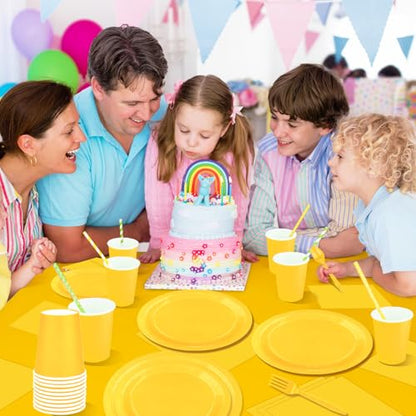 Yellow Disposable Party Plates Cups Set | 229PCS Celebration Dinnerware