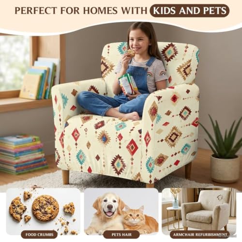 Southwest Aztec Beige Non Slip Armchair Slipcover with Elastic Bottom - Modern Sofa Chair Cover