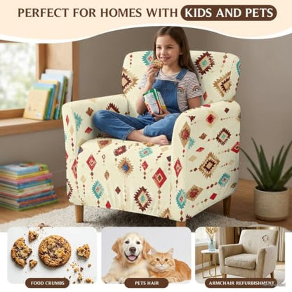 Southwest Aztec Beige Non Slip Armchair Slipcover with Elastic Bottom - Modern Sofa Chair Cover