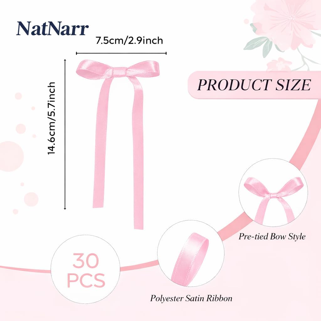 Skiennix 30 Pack Bow Cake Toppers - Pink Ribbons for Coquette Themed Celebrations | Perfect for Birthdays, Baby Showers, Weddings & More