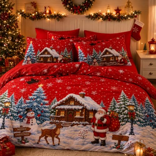 Christmas Queen Comforter Set with 2 Pillowcases - Holiday Cabin Decor - Variation of THIS listing