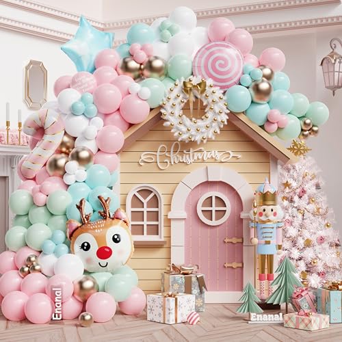 Enanal Christmas Balloon Garland Arch Kit for Christmas Party Decorations - Pastel Candy Land Theme