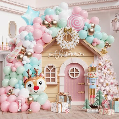 Enanal Christmas Balloon Garland Arch Kit for Christmas Party Decorations - Pastel Candy Land Theme