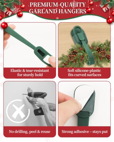 12Pcs Christmas Garland Hangers Mantle Hooks with Adhesive Pads - Green