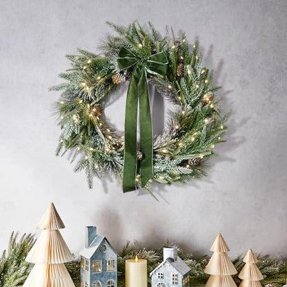 Christmas Wreath for Front Door with Lights - Cypress, 22 Inches