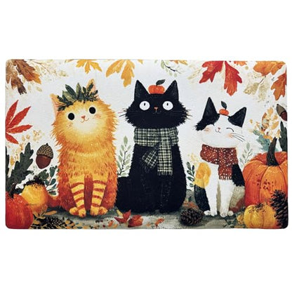Fall Door Mat 17x29 Inch Welcome Mat Front Doormat Fall Cats - Non-Slip, Absorbent, Decorative