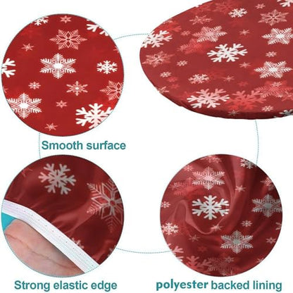 Christmas Snowflake Elastic Fitted Tablecloth - Red & White Xmas Oval Cover 48x68"