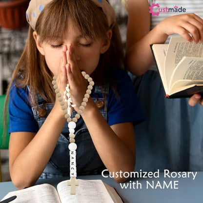Personalized Silicone Rosary with Name - Pink Boy Girl First Communion