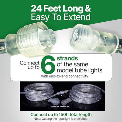 2 Pack Clear Incandescent Rope Lights 24ft Waterproof Connectable Indoor Outdoor