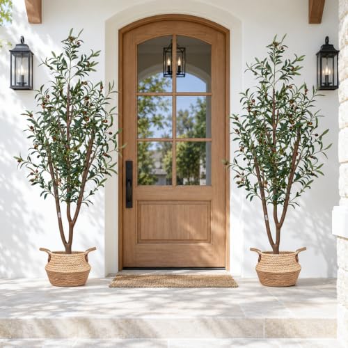 7FT Artificial Olive Trees with Baskets - Faux Tall Tree Set, Olive Variation