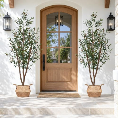 7FT Artificial Olive Trees with Baskets - Faux Tall Tree Set, Olive Variation