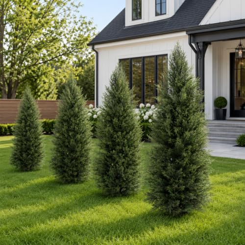4FT Artificial Topiary Trees - Outdoor UV Resistant Faux Cedar Set with Pot - 2 Pack