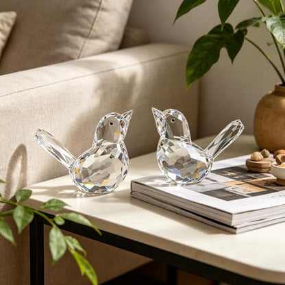 Clear Crystal Bird Figurines Set - Glass Collectibles for Home Decor & Gift