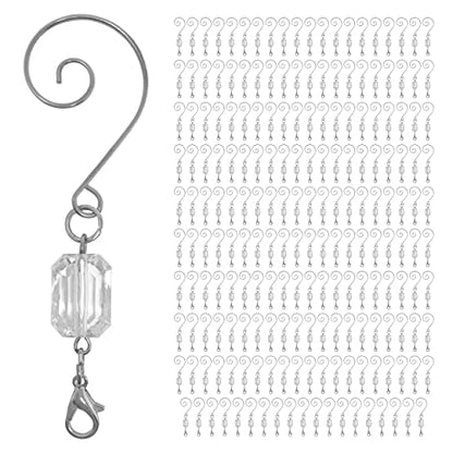 200 Pack Clear Acrylic Silver Ornament Hooks for Christmas Tree Decorations - 3 Inch Wire Hangers