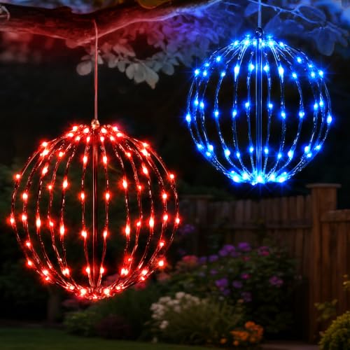 Outdoor LED Light Balls Set - Red & Blue Christmas Decorations, 2 Pack