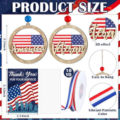 Patriotic Wooden Ornaments Set - Round Veterans Day Gifts Bulk 24 Pieces